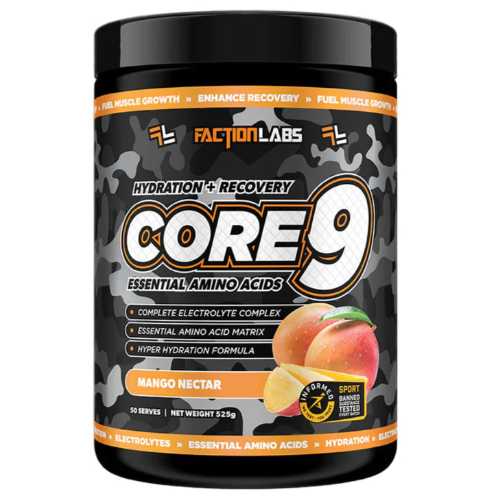 Faction Labs Core 9 supplement container on a white background