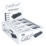 Box of Cold Pressed salted licorice protein bars on a white background