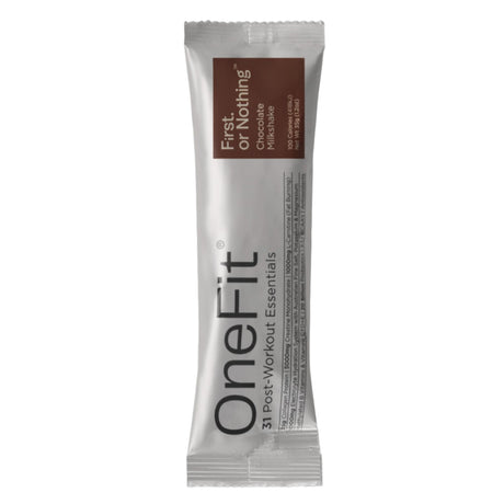 OneFit post-workout essentials packet on a light gray background