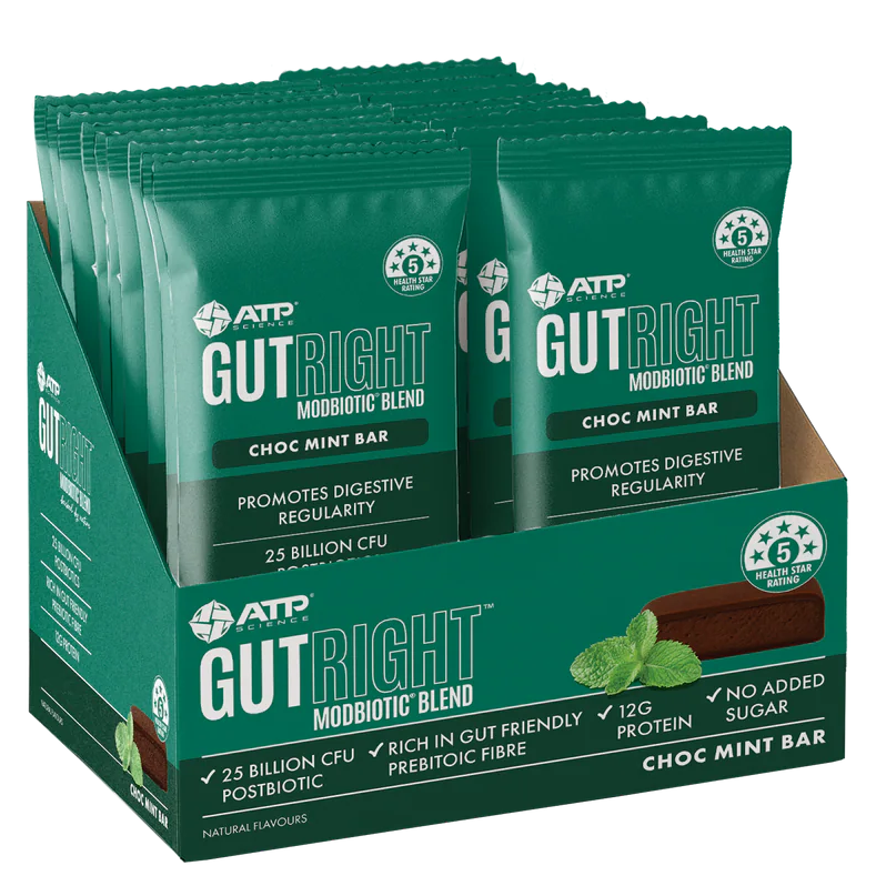 A box of ATP Gut Right bars choc mint flavour