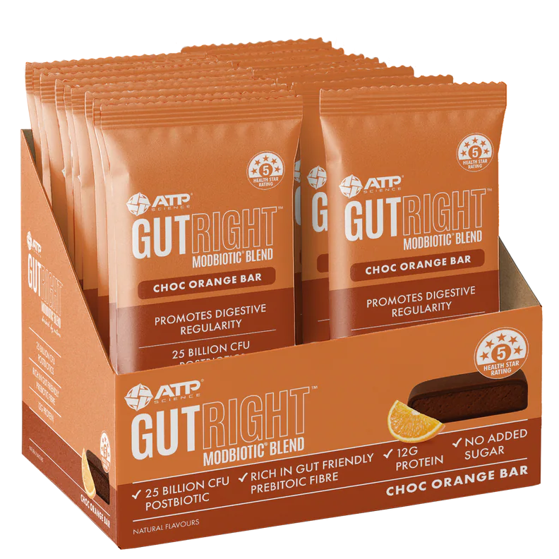 A box of ATP Gut Right bars choc orange flavour