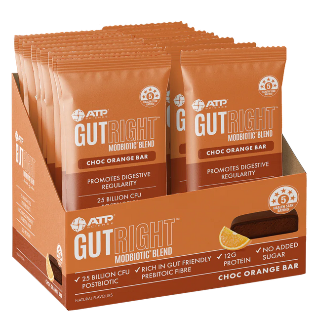A box of ATP Gut Right bars choc orange flavour
