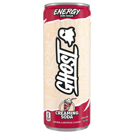 Can of Ghost Energy Zero Sugar Creaming Soda on a white background