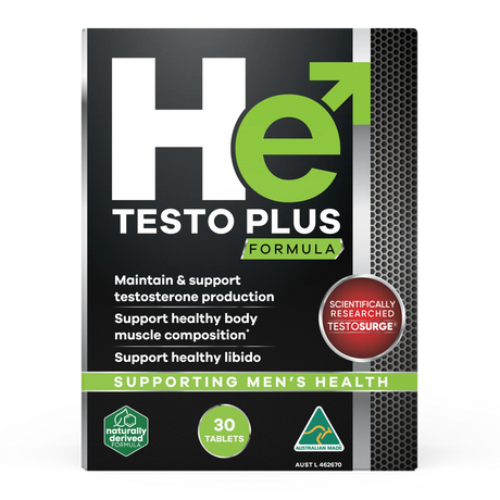 Package of He Testo Plus Formula on a white background