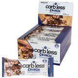 Box of Horleys carb less Crunch Chocolate Peanut protein bars on a white background