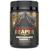 Musashi Reaper supplement container with black and gold design on a white background