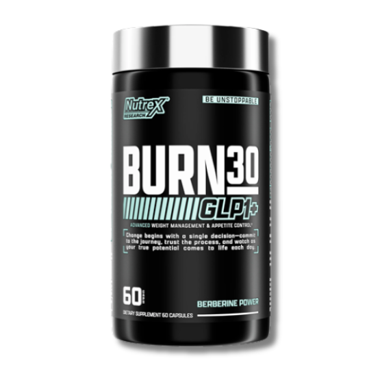 Nutrex Burn30 supplement container on a white background