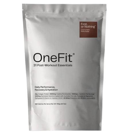 OneFit post-workout essentials package on a light gray background