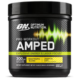 Optimum Nutrition Amped pre-workout supplement container on a white background