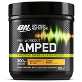 Optimum Nutrition Amped pre-workout supplement container on a white background