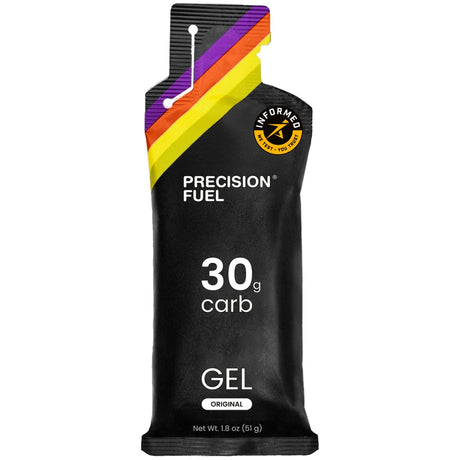 Informed Sport Precision Fuel gel package with colorful top on a white background