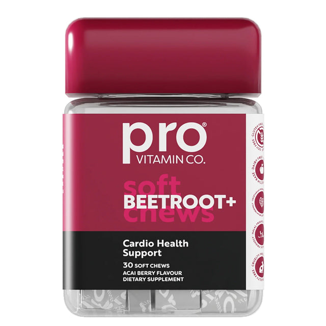 A red and clear tub of pro vitamin co soft beetroot chews