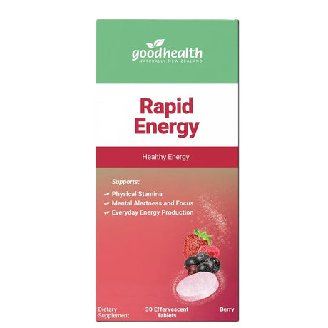 Good Health Rapid Energy supplement package on a white background