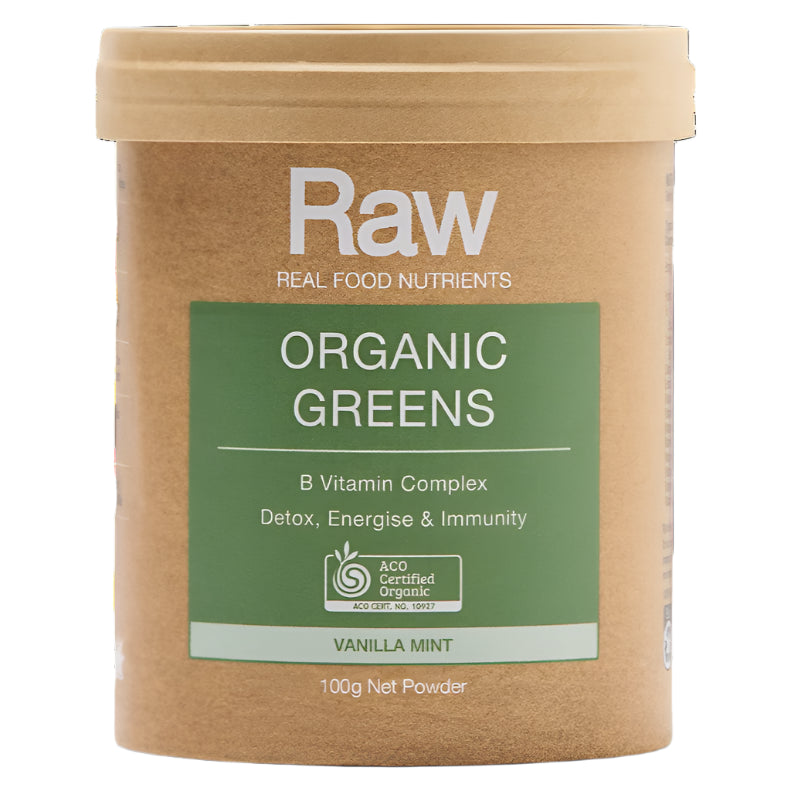 Container of Raw Organic Greens on a white background