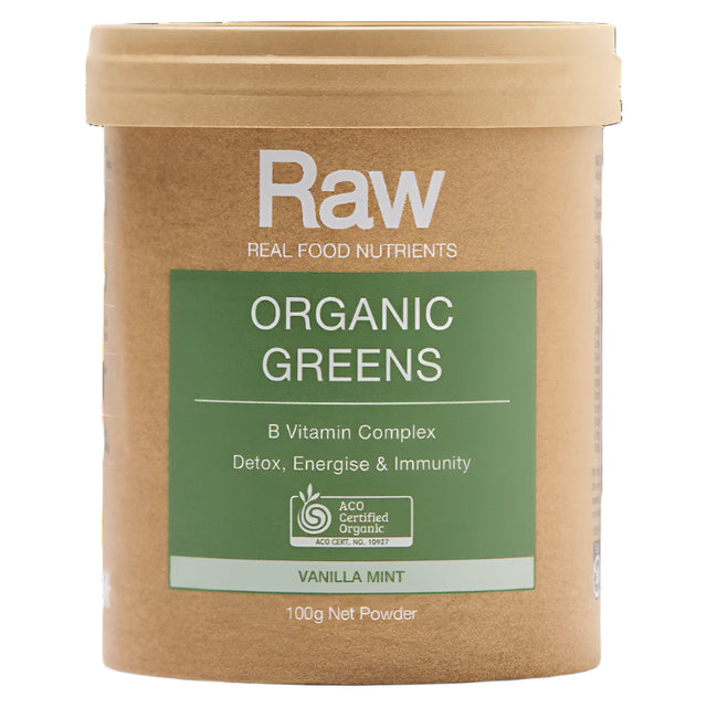 Container of Raw Organic Greens on a white background