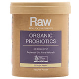 Container of Raw Organic Probiotics on a white background