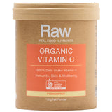 Container of Raw Organic Vitamin C on a white background