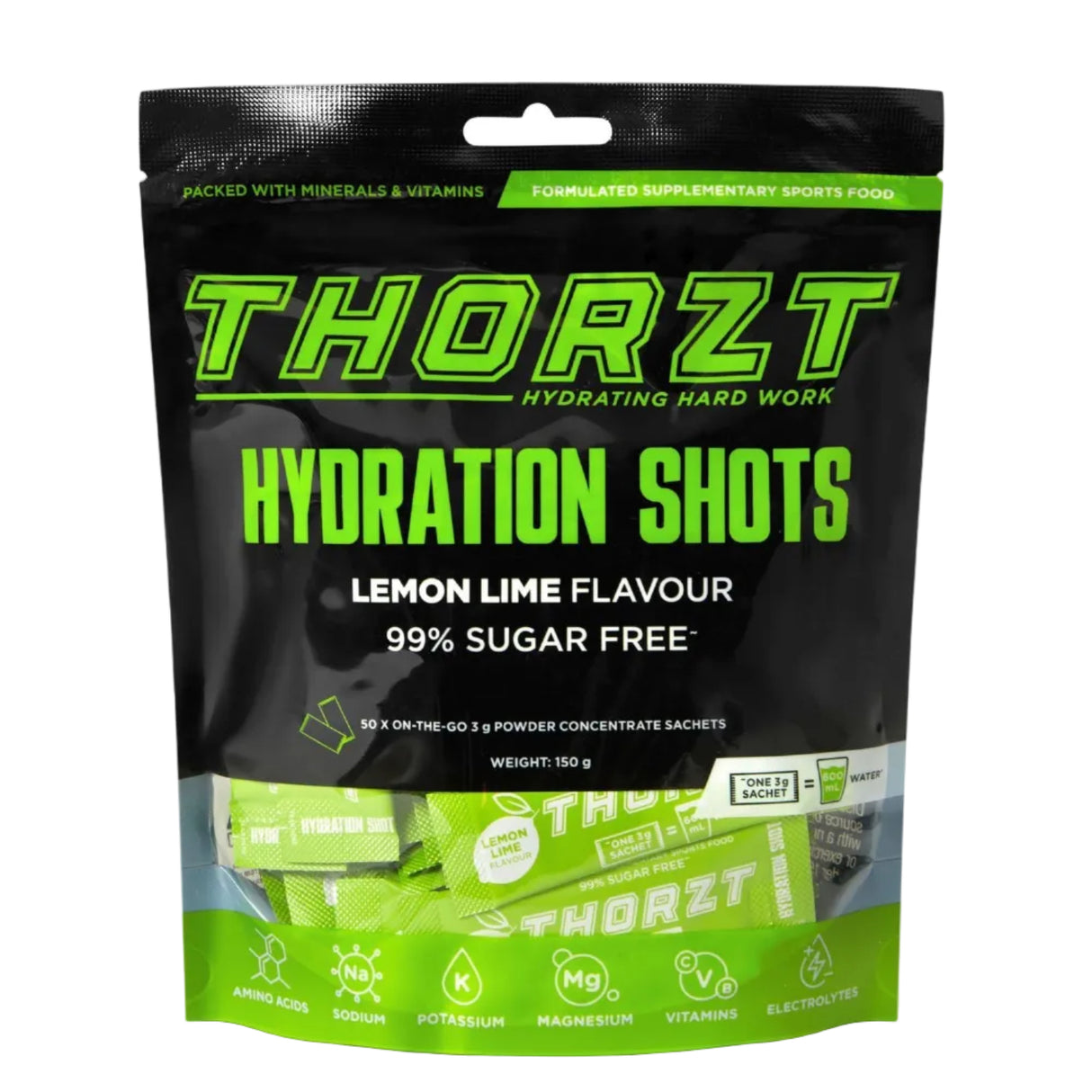 Thorzt Hydration Shots packaging with lemon lime flavor on a white background