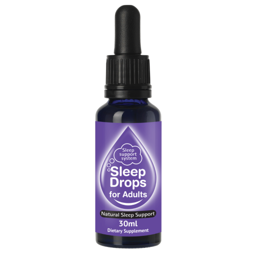 Sleep drops for adults bottle with purple label on a white background