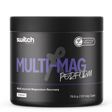 Black container of Switch Nutrition Multi-Mag Perform supplement on a white background