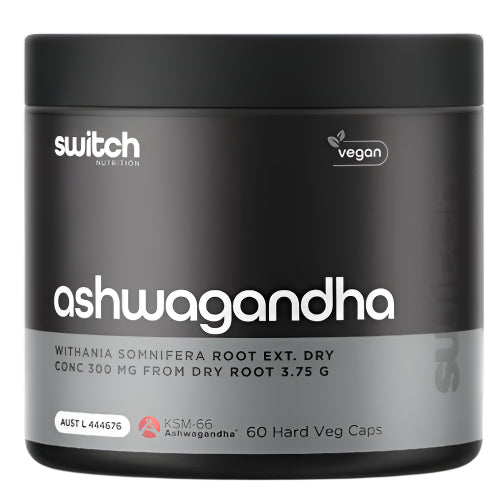 Switch ashwagandha supplement on a white background