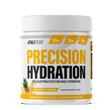 Athletech Precision Hydration supplement container with pineapple flavor on a white background