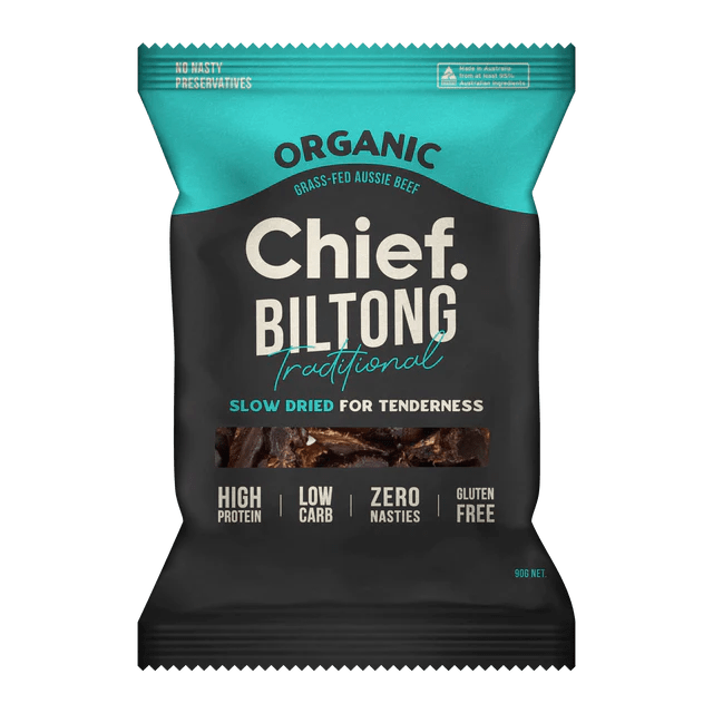 1x Chief Organic Grass-Fed Beef Biltong 90g (Random Flavour) *Gift*