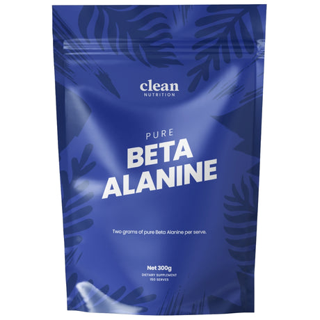 Blue package of pure beta alanine by Clean Nutrition on a white background
