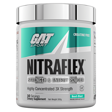 GAT Sport Nitraflex Strength & Energy Powder container on a white background