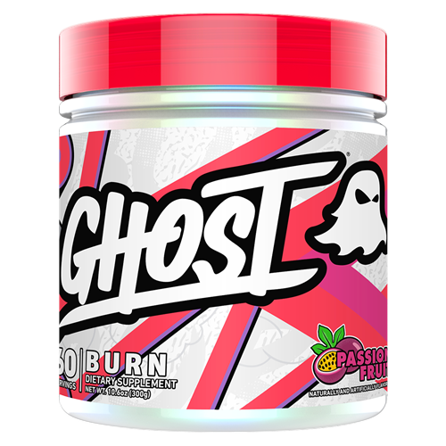 A container of Ghost Lifestyle Burn V3 Thermogenic Fat Burner with a white and red design and a watermelon flavor indicator.