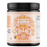 Supplement container labeled 'Pump of the Gods' with a black lid on a white background