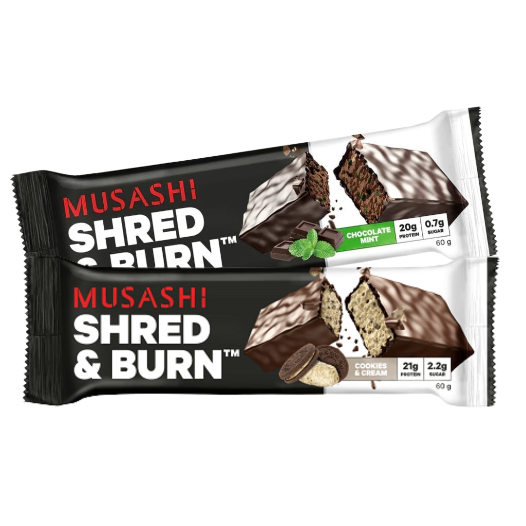 2x Musashi Shred & Burn Bars (Random Flavours) *Gift*