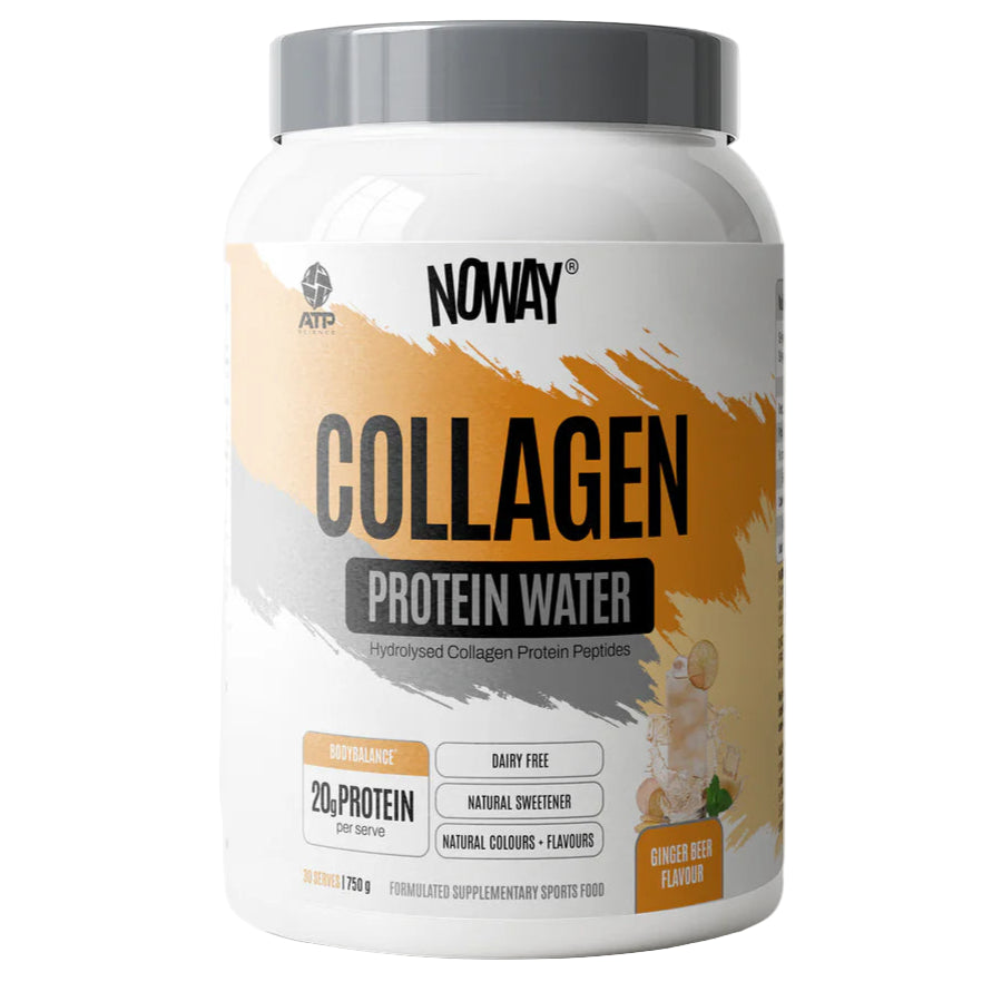 Container of Noway Collagen Protein Water on a white background
