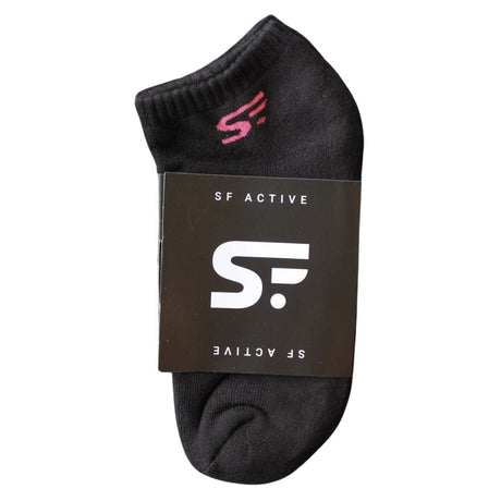 SF Active Cushion Ankle Socks Small / Black w/ Pink Logo