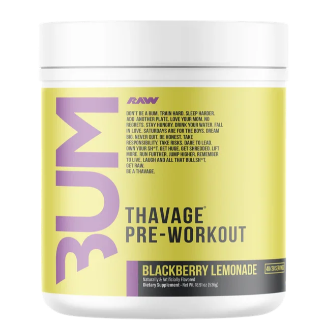 Pre-workout supplement container labeled 'Bum' on a white background