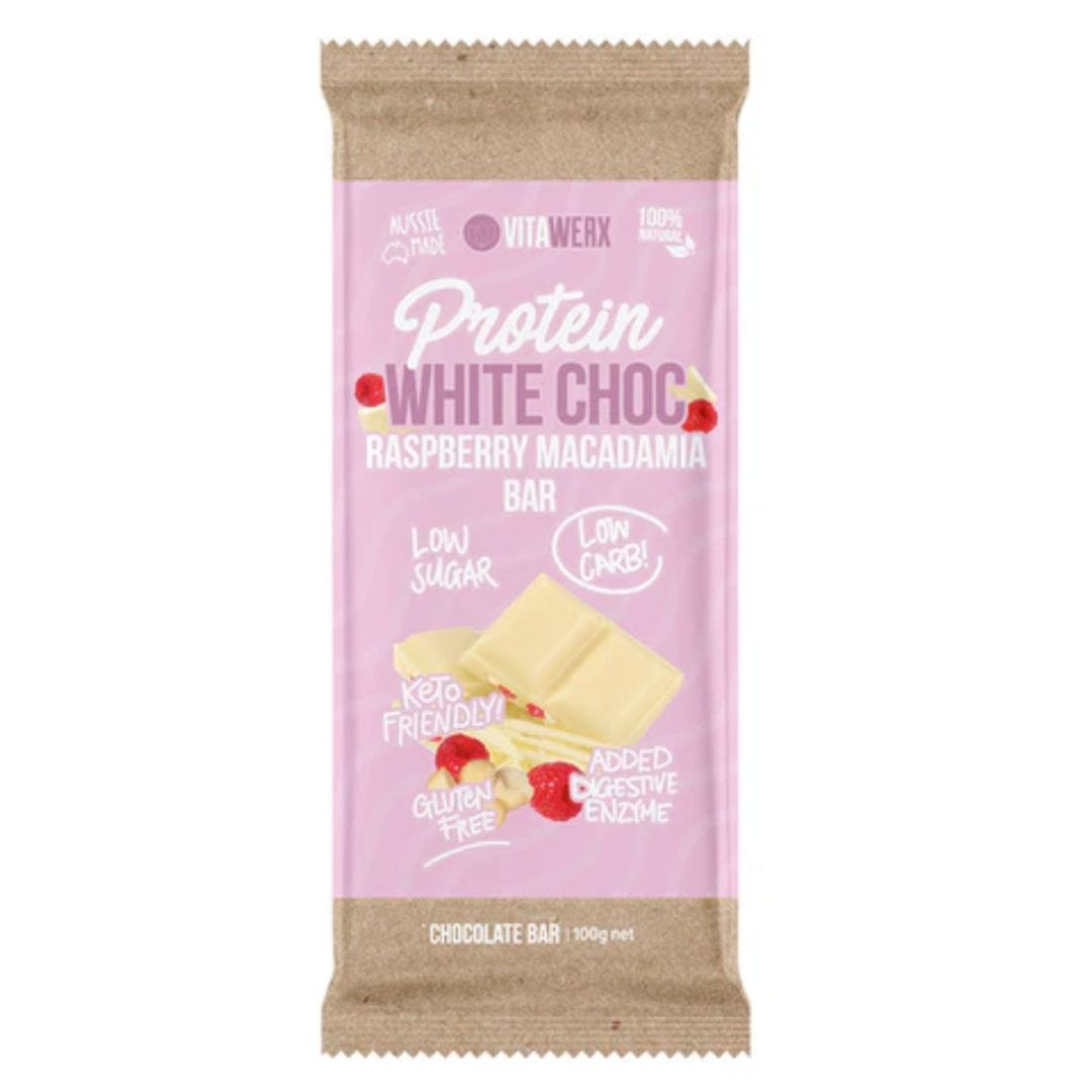 Vitawerx White Choc Protein Bar 100g Raspberry Macadamia / Single