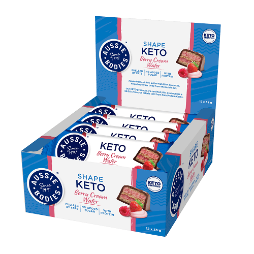 Aussie Bodies Shape Keto Wafer Bars 12 Box Berry Cream