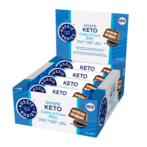 Aussie Bodies Shape Keto Wafer Bars 12 Box Cookies & Cream