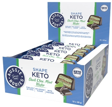 Aussie Bodies Shape Keto Wafer Bars - Box of 12 Dark Choc Mint