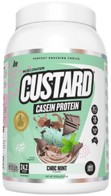Muscle Nation Custard Casein Protein 1kg Choc Mint w/ real flake pieces
