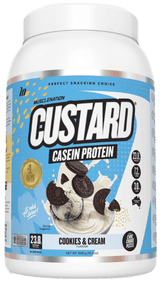 Muscle Nation Custard Casein Protein 1kg Cookies & Cream w/ real biscuit pieces