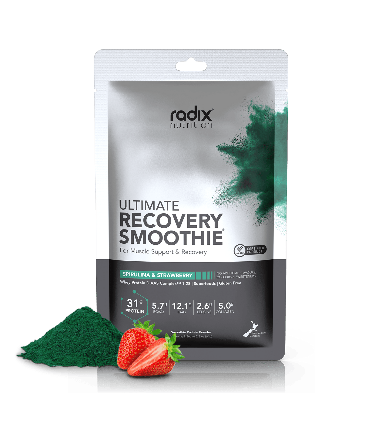 Radix Nutrition Ultimate Recovery Smoothie V2 Whey Based Spirulina & Strawberry / Single Serve