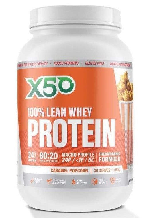 X50 100% Lean Whey Protein 2.2lb Caramel Popcorn
